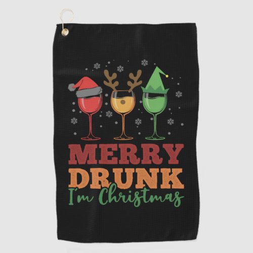 Funny Wine Lover Merry Drunk I m Christmas Gift Golf Towel