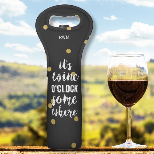 Funny Wine Lovers Black and Gold Personalized Wine Bag