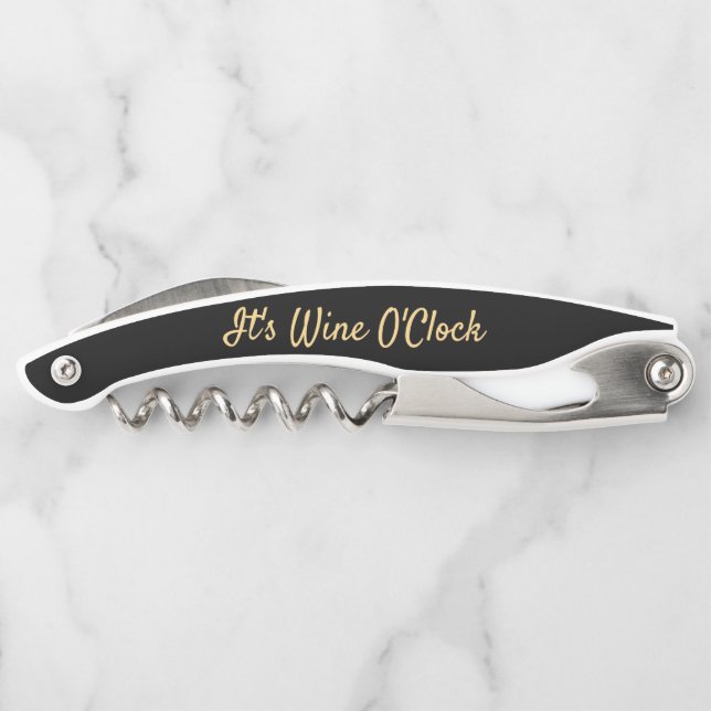 Funny Wine O'Clock Black Gold Quote Waiter's Corkscrew (Back)