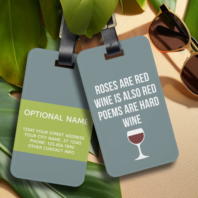 Funny Wine Poem - Wine is Red Poetry is Hard Luggage Tag (Personalized Luggage Tag)