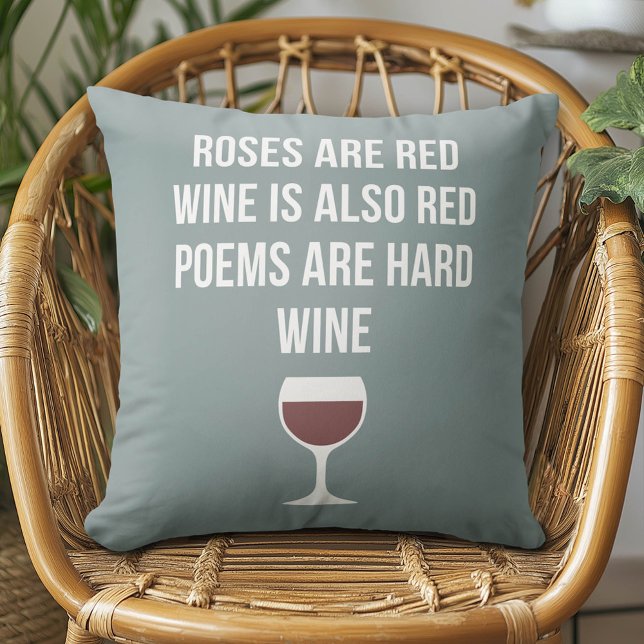 Funny Wine Poem - Wine is Red Poetry is Hard Throw Pillow (Whimsical Wine Pillow)