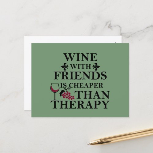 funny wine quote for friends holiday postcard