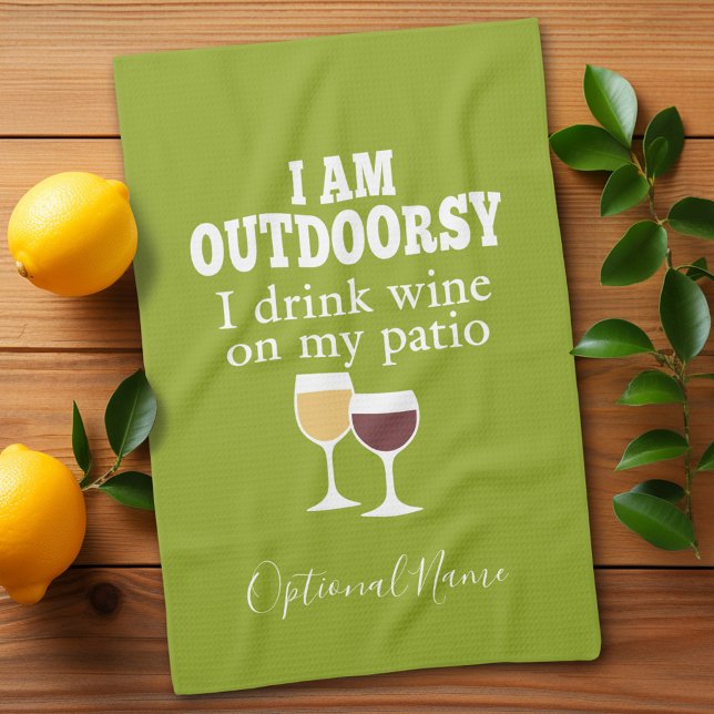 Funny Wine Quote - I drink wine on my patio Towel (Funny yoga and wine drinking kitchen towel - you can personalize with name for a gift)