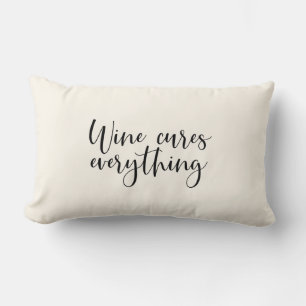 Funny Wine Quote Light Ecru Beige Lumbar Pillow