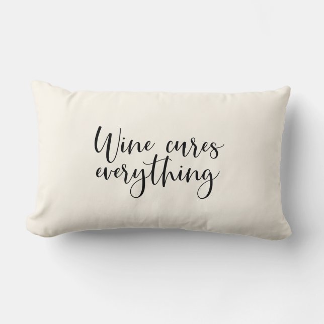 Funny Wine Quote Light Ecru Beige Lumbar Pillow (Front)