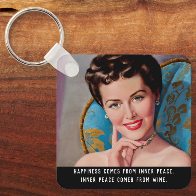 Funny Wine Quote Retro Homemaker   Keychain (Front)