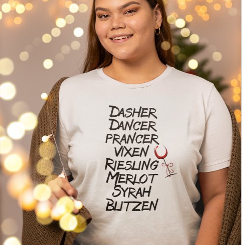 Funny Wine Reindeer Names Christmas Holiday T_Shirt