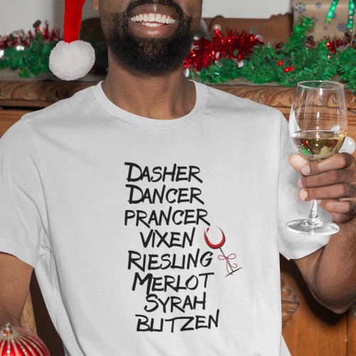 Funny Wine Reindeer Names Christmas Holiday T_Shirt