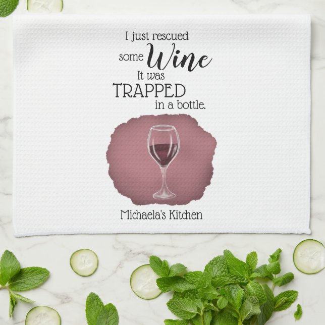 Funny Wine Saying Quote Rescued From Bottle Kitchen Towel (Folded)