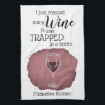 Funny Wine Saying Quote Rescued From Bottle Kitchen Towel<br><div class="desc">Celebrate your favorite wine lover with this funny and charming kitchen towel featuring a red wine watercolor illustration and the playful quote, “I just rescued some wine. It was trapped in a bottle.” Perfect for anyone who enjoys a good laugh with their merlot, this design adds personality to any kitchen...</div>