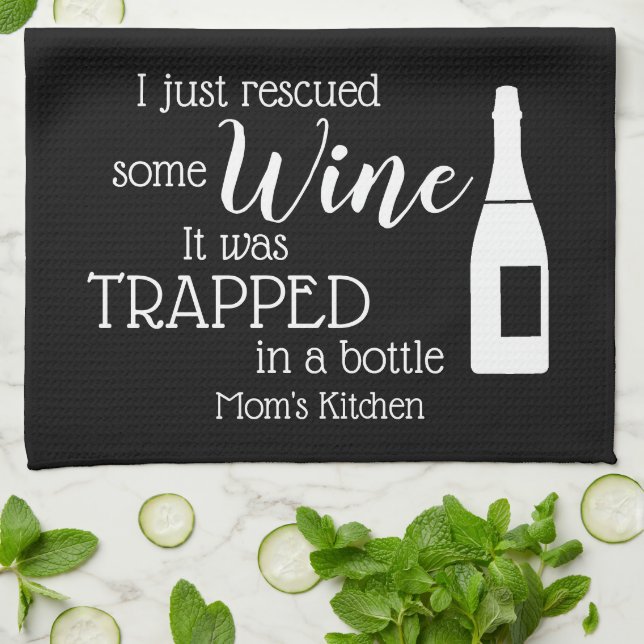 Funny Wine Saying Quote Rescued From Bottle Kitchen Towel (Folded)