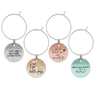 Funny Wine Sayings Quotes Typography Ombre Glitter Wine Charm