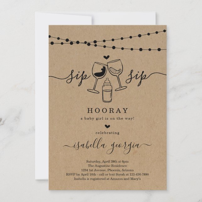 Funny Wine Sip Sip Hooray Baby Shower Invitation (Front)