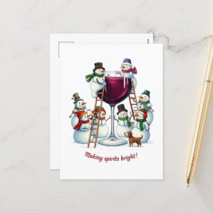 Funny wine snowman Christmas Holiday Postcard