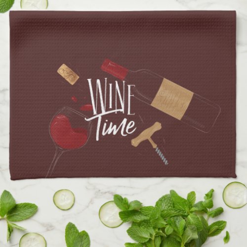 Funny Wine Time Bottle of Wine Kitchen Towel