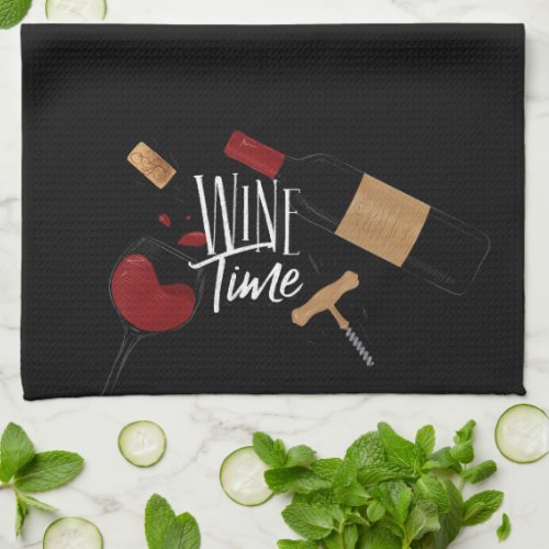 Funny Wine Time Bottle of Wine Kitchen Towel