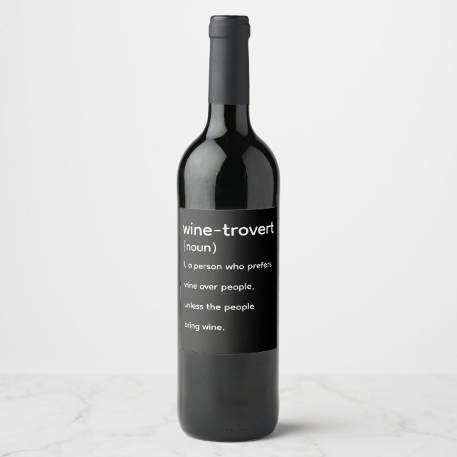 Funny Wine-trovert Prefers Wine To People Wine Label (Front)