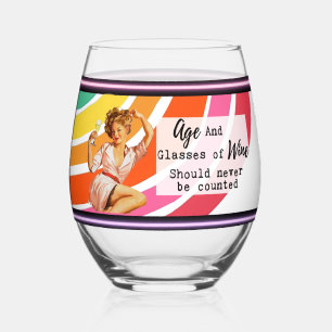 Funny Wineglass Best Friend Gift "Age/Wine" Stemless Wine Glass