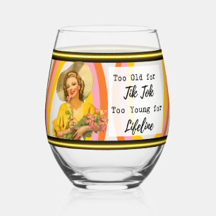 Funny Wineglass Best Friend Gift "Tik Tok" Stemless Wine Glass