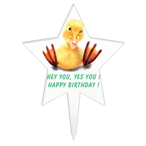 Funny Winging Yellow Duck Cake Topper _ Your Text