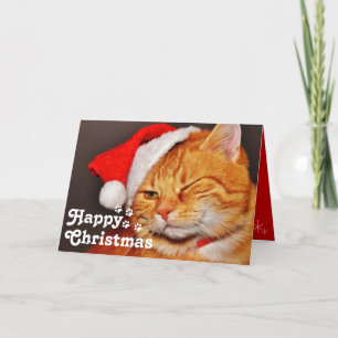 Funny Wink Cat Santa&Happy Christmas Unique Car Card