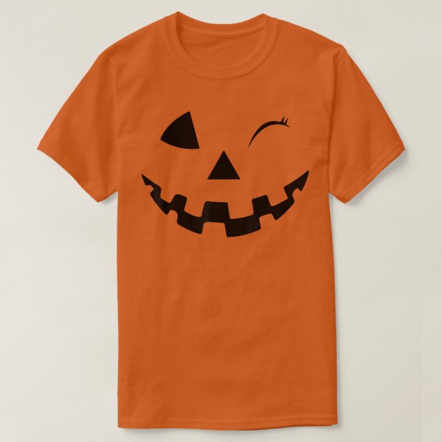 Funny Wink Face Pumpkin Jack O Lantern Costume Hal T-Shirt (Design Front)