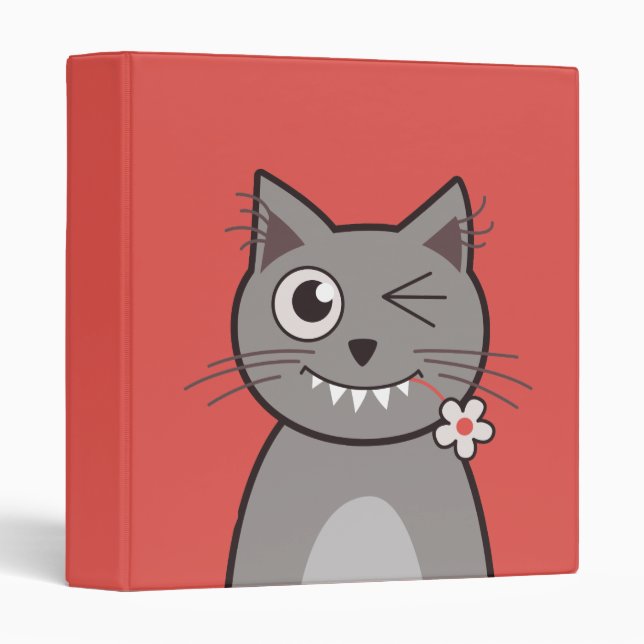 Funny Winking Cartoon Kitty Cat Binder (Front/Spine)