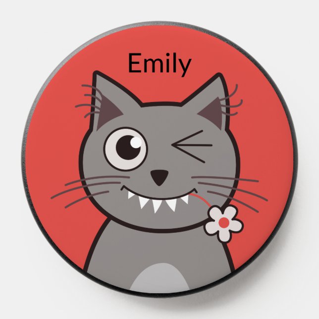 Funny Winking Cartoon Kitty Cat Girl Name PopSocket (Popsocket)