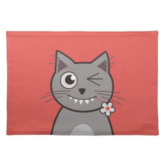 Funny Winking Cartoon Kitty Cat Placemat