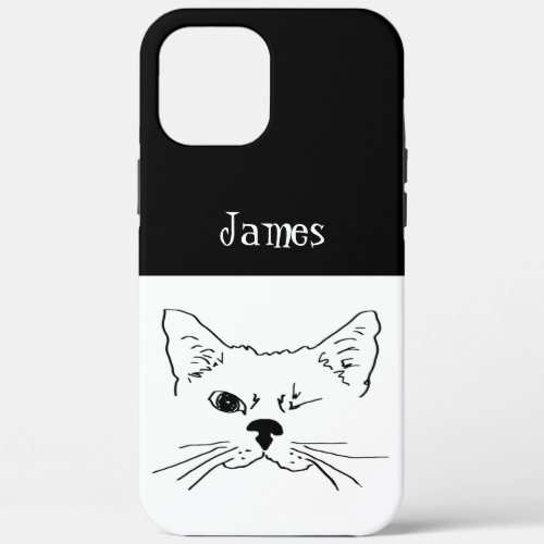 Funny Winking cat or kitten winking Hand drawn iPhone 12 Pro Max Case