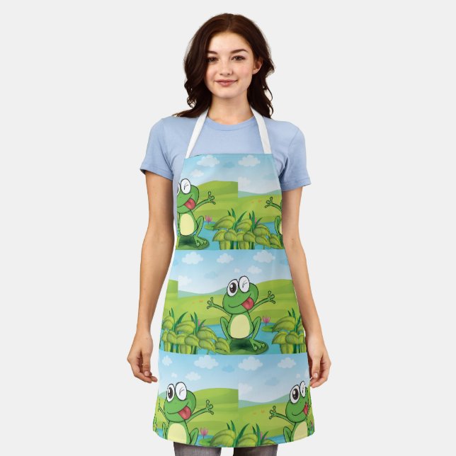 Funny Winking Frog on Lily Pad Pond Apron (Worn)