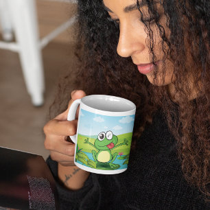 Funny Winking Frog on Lily Pad Pond Coffee Mug