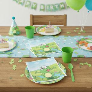 Funny Winking Frog on Lily Pad Pond Napkins