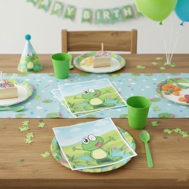 Funny Winking Frog on Lily Pad Pond Napkins (Creator Uploaded)