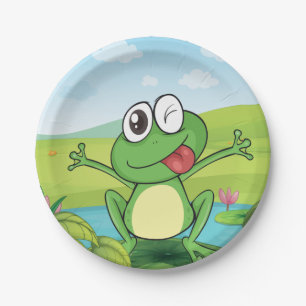 Funny Winking Frog on Lily Pad Pond Paper Plates