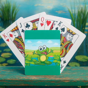 Funny Winking Frog on Lily Pad Pond Poker Cards