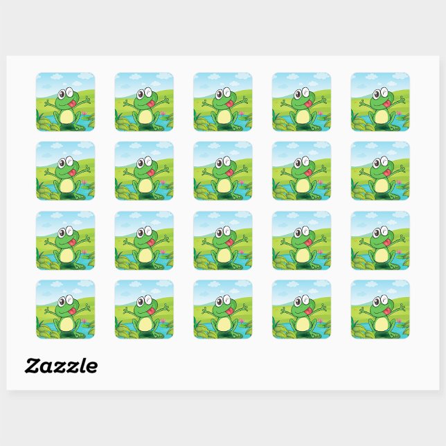 Funny Winking Frog on Lily Pad Pond Square Sticker (Creator Uploaded)