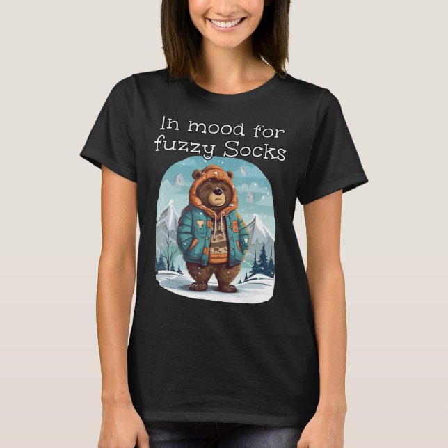 Funny Winter Bear loves fuzzy Socks T-Shirt (Front)