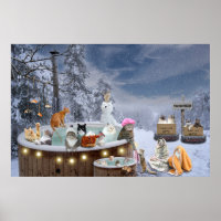 Funny Winter Cats in Hot Tub Cat Lover Art