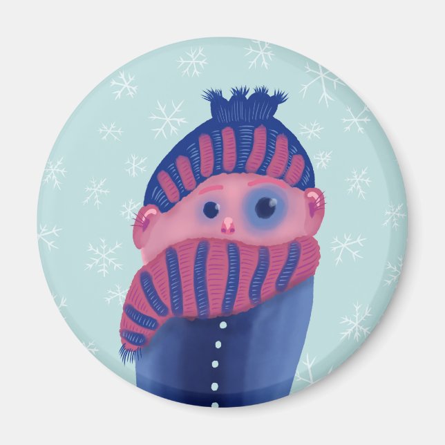 Funny winter character with hat and scarf magnet (Front)