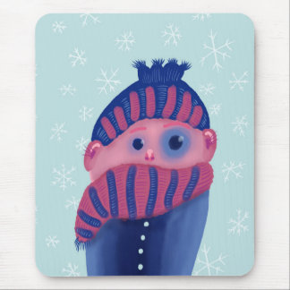 Funny winter character with hat and scarf mouse pad
