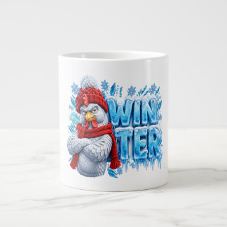 Funny Winter Chicken Sweatshirt - Grumpy Rooster w Giant Coffee Mug