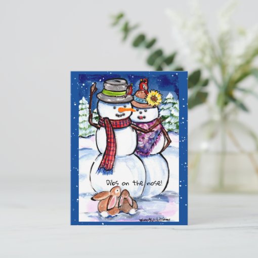 Funny Winter Christmas Snowman Rabbits Carrot Nose Postcard Zazzle