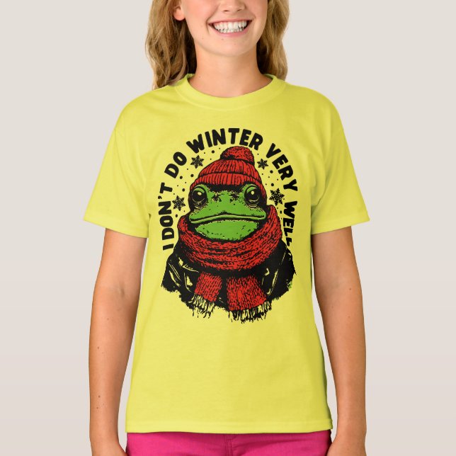 Funny Winter Frog Design T-Shirt (Front)