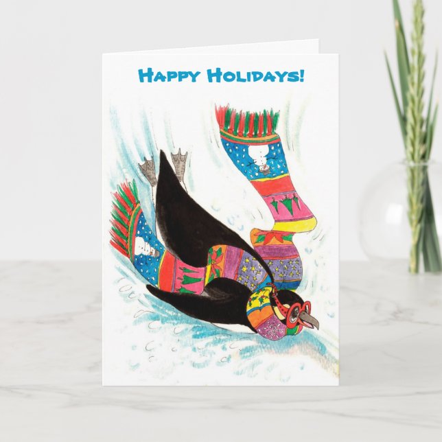 Funny Winter Holiday Penguin Christmas Card (Front)
