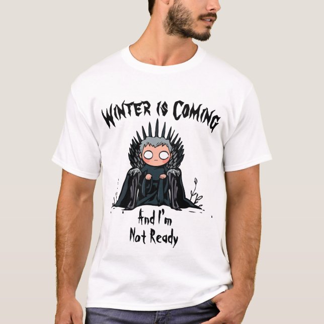 Funny Winter Is Coming Cartoon Parody Design T-Shirt (Front)