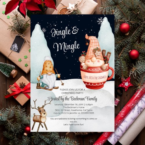 Funny Winter Snow Gnomes Christmas Holiday Party Invitation