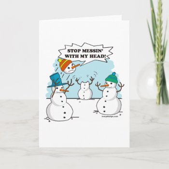 Funny Winter Snowmen Cartoon Holiday Card by ironydesign at Zazzle