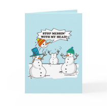 Funny Winter Snowmen Cartoon Joke Blue Holiday Card
