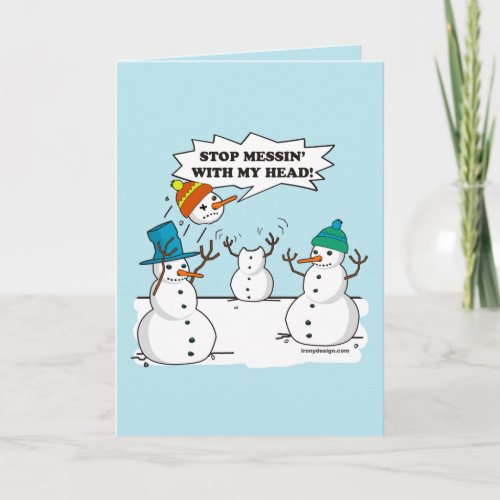 Funny Winter Snowmen Cartoon Joke Blue Holiday Card